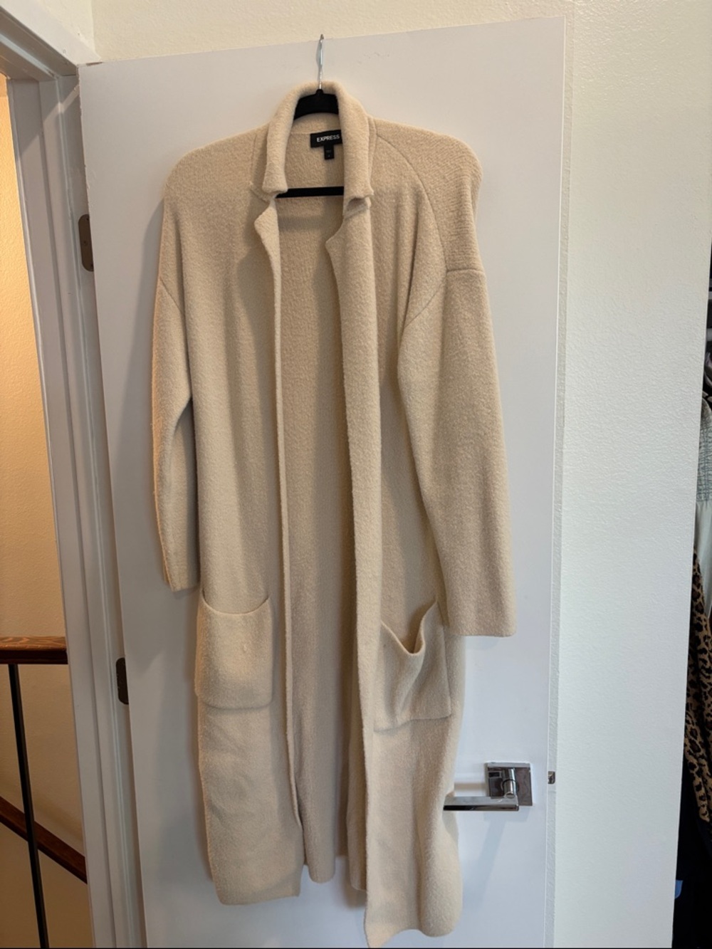 Express Long Cream Open-Front Cardigan